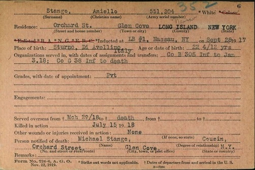 After WWI, there were several street name changes; Maple becomes Stanco in honor of Aniello Stanco, and Willow becomes Capobianco honor of Luigi Capobianco - both US Army veterans killed in France in WWI. Aniello was 25 and Luigi was 30 when they died. Both were born in Italy.